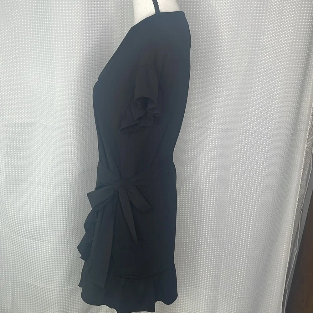 Aritzia Wilfred Ninette Crepe Faux Wrap Mini Dress Ruffles Black NWT Sz XS